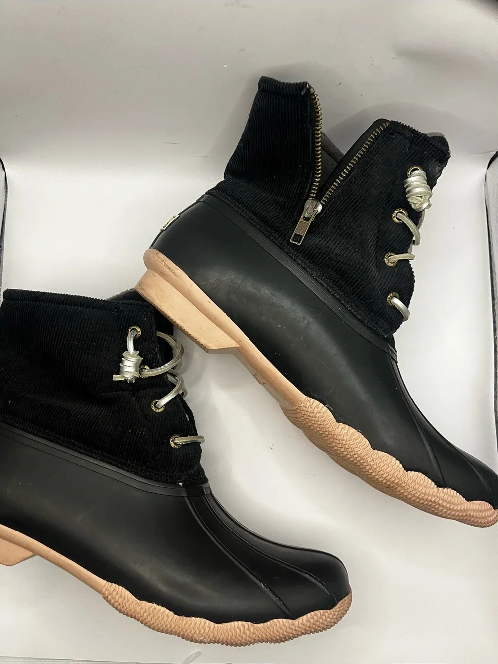 Sperry Women’s Black & Tan Duck Boot with Corduroy Upper